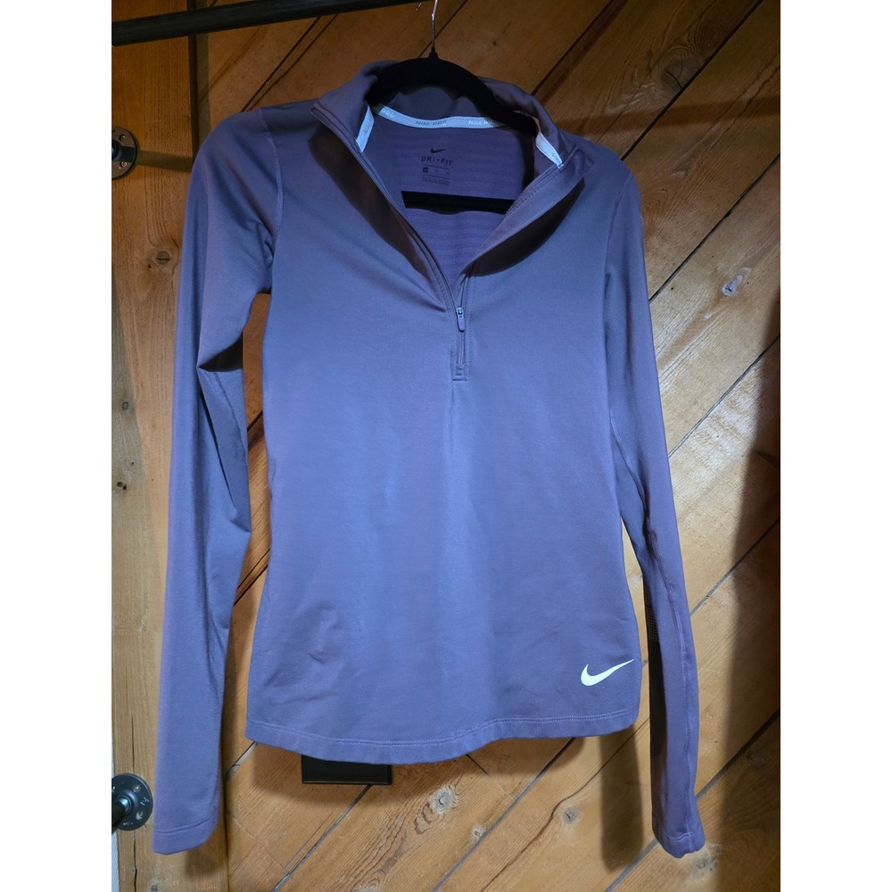 Nike Pro Dri-FIT Womens Small Purple Quarter Zip Pullover Just Do It Sleeve Logo